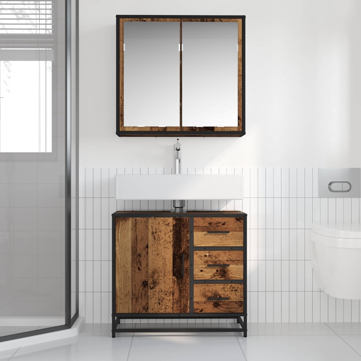 vidaXL Σετ Επίπλων Μπάνιου 2 τμχ. Παλιό Ξύλο 65 x 33 x 60 εκ