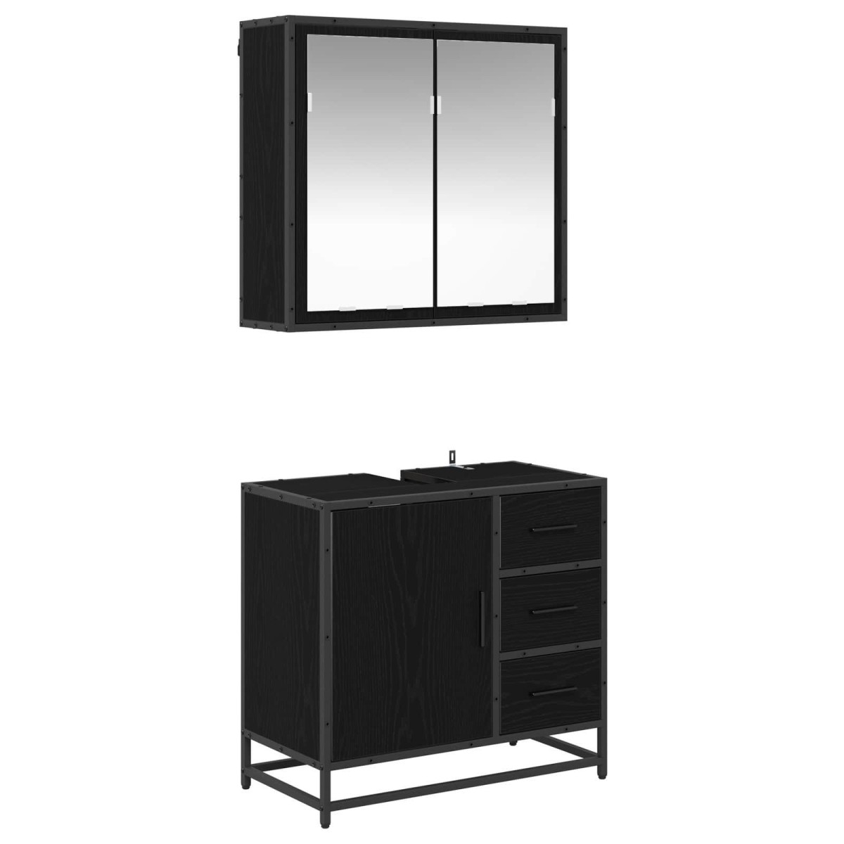 vidaXL Σετ Επίπλων Μπάνιου 2 τμχ. Μαύρη Οξυά 65 x 33 x 60 εκ