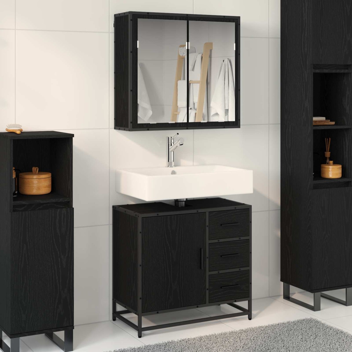 vidaXL Σετ Επίπλων Μπάνιου 2 τμχ. Μαύρη Οξυά 65 x 33 x 60 εκ