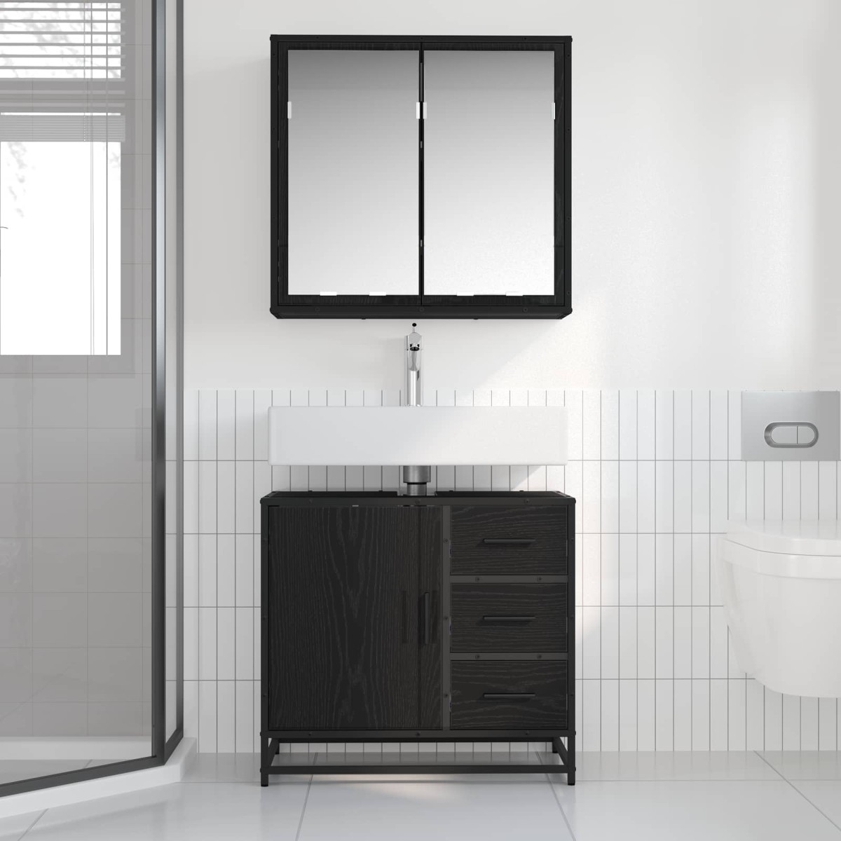 vidaXL Σετ Επίπλων Μπάνιου 2 τμχ. Μαύρη Οξυά 65 x 33 x 60 εκ
