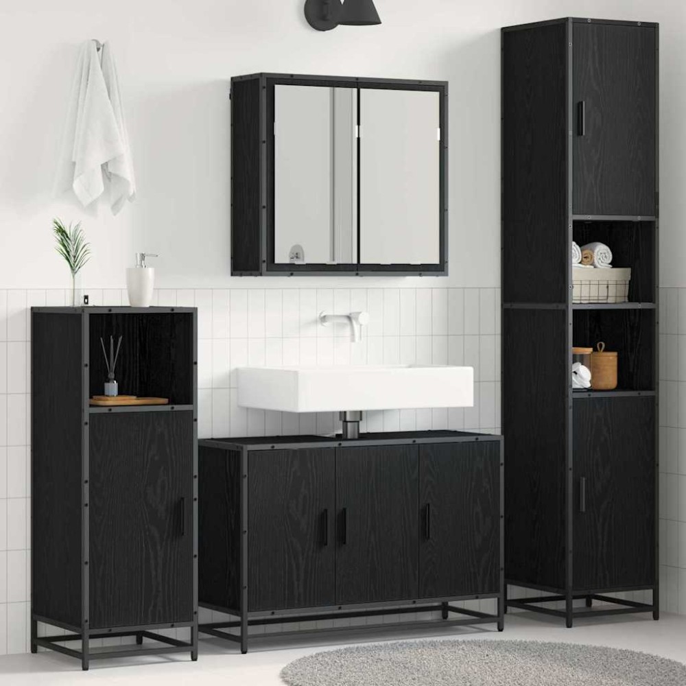 vidaXL Σετ Επίπλων Μπάνιου 4 τμχ. Μαύρη Οξυά 90 x 33 x 60 εκ.