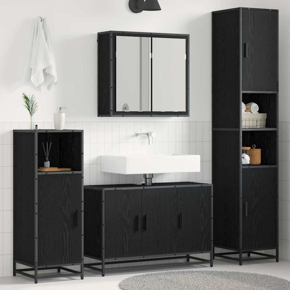 vidaXL Σετ Επίπλων Μπάνιου 4 τμχ. Μαύρη Οξυά 90 x 33 x 60 εκ.