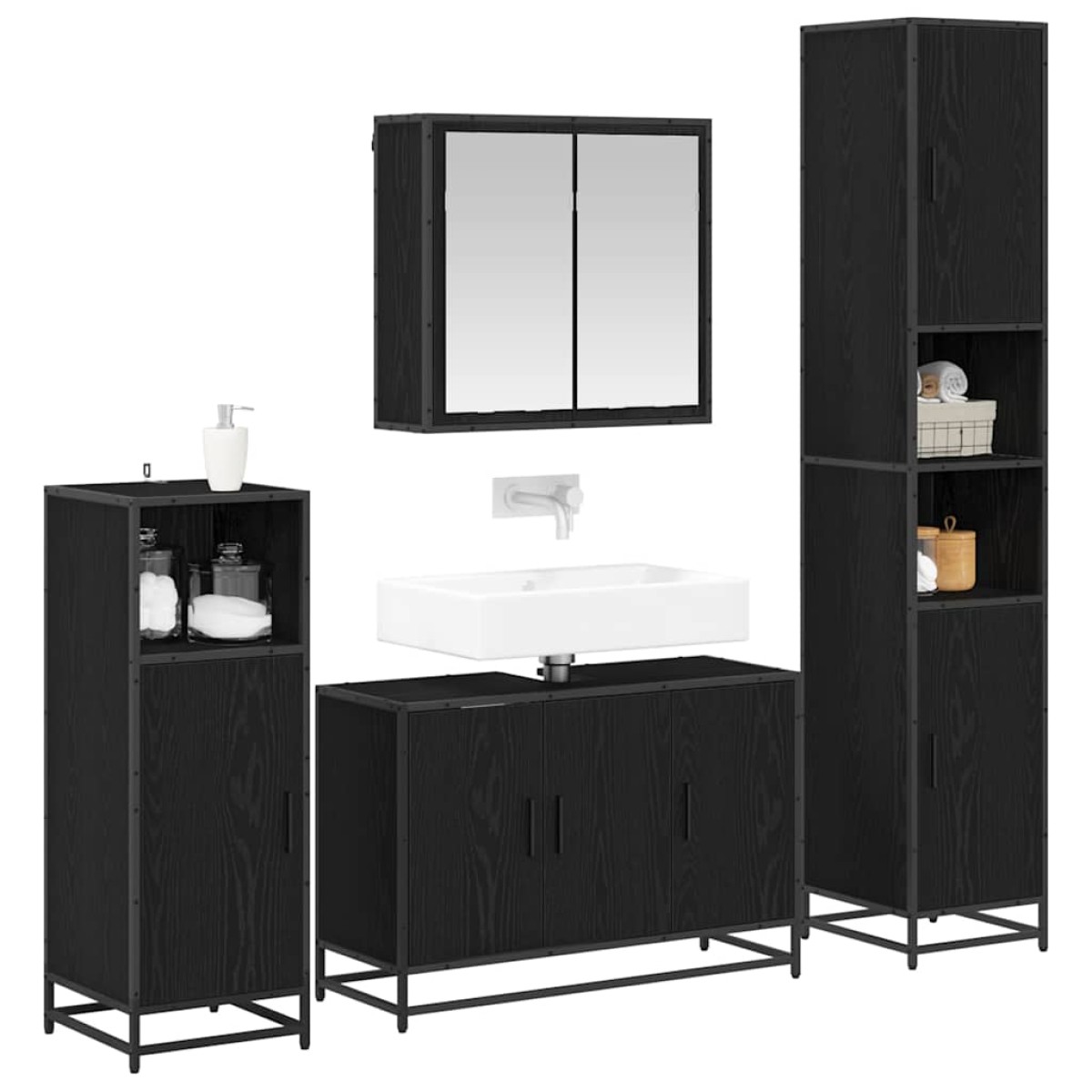 vidaXL Σετ Επίπλων Μπάνιου 4 τμχ. Μαύρη Οξυά 90 x 33 x 60 εκ.