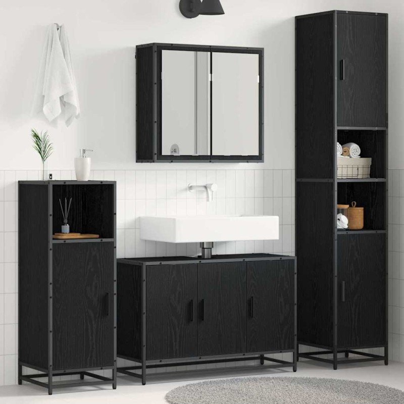 vidaXL Σετ Επίπλων Μπάνιου 4 τμχ. Μαύρη Οξυά 90 x 33 x 60 εκ.
