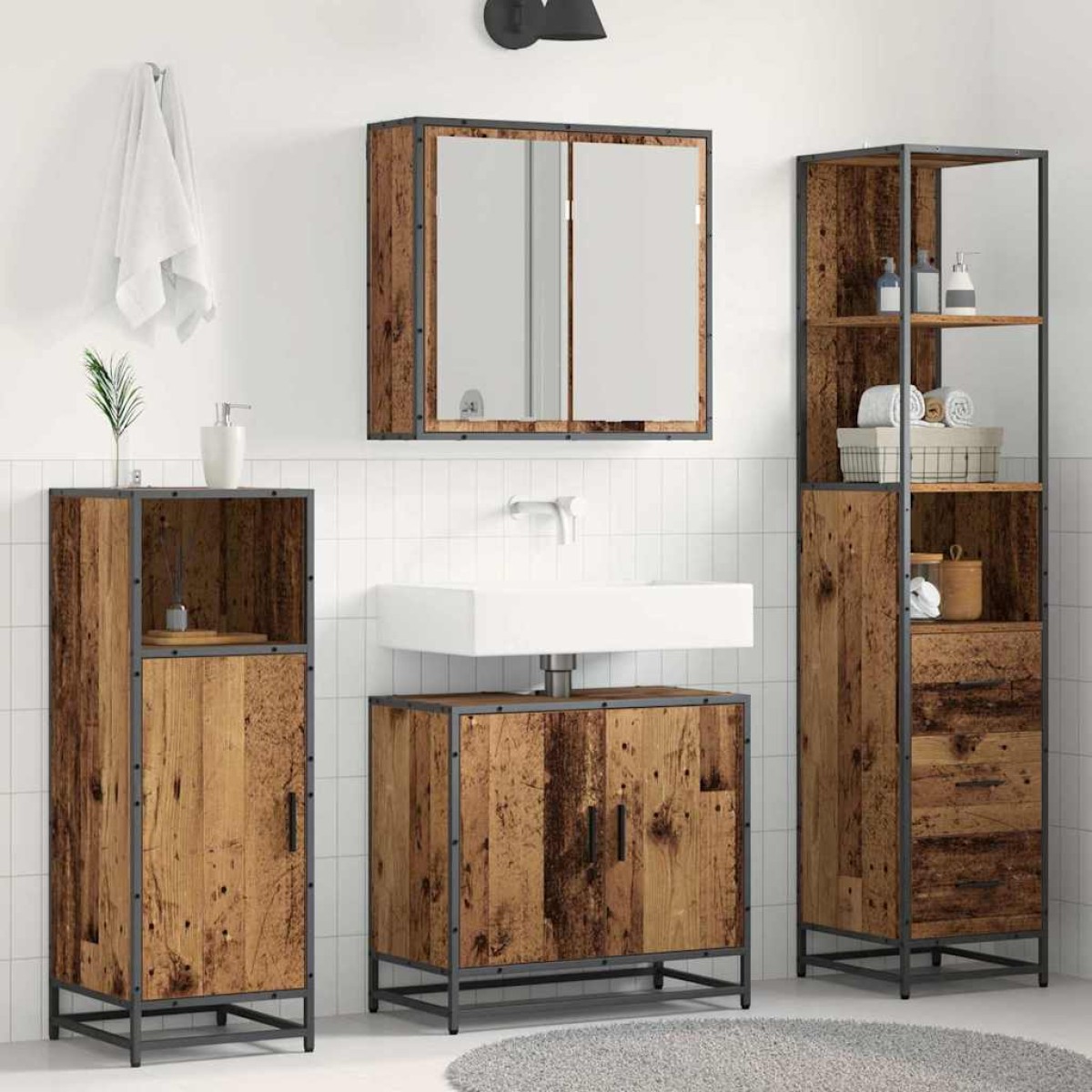 vidaXL Σετ Επίπλων Μπάνιου 3 τεμ. Παλιό Ξύλο Επεξεργασμένο Ξύλο