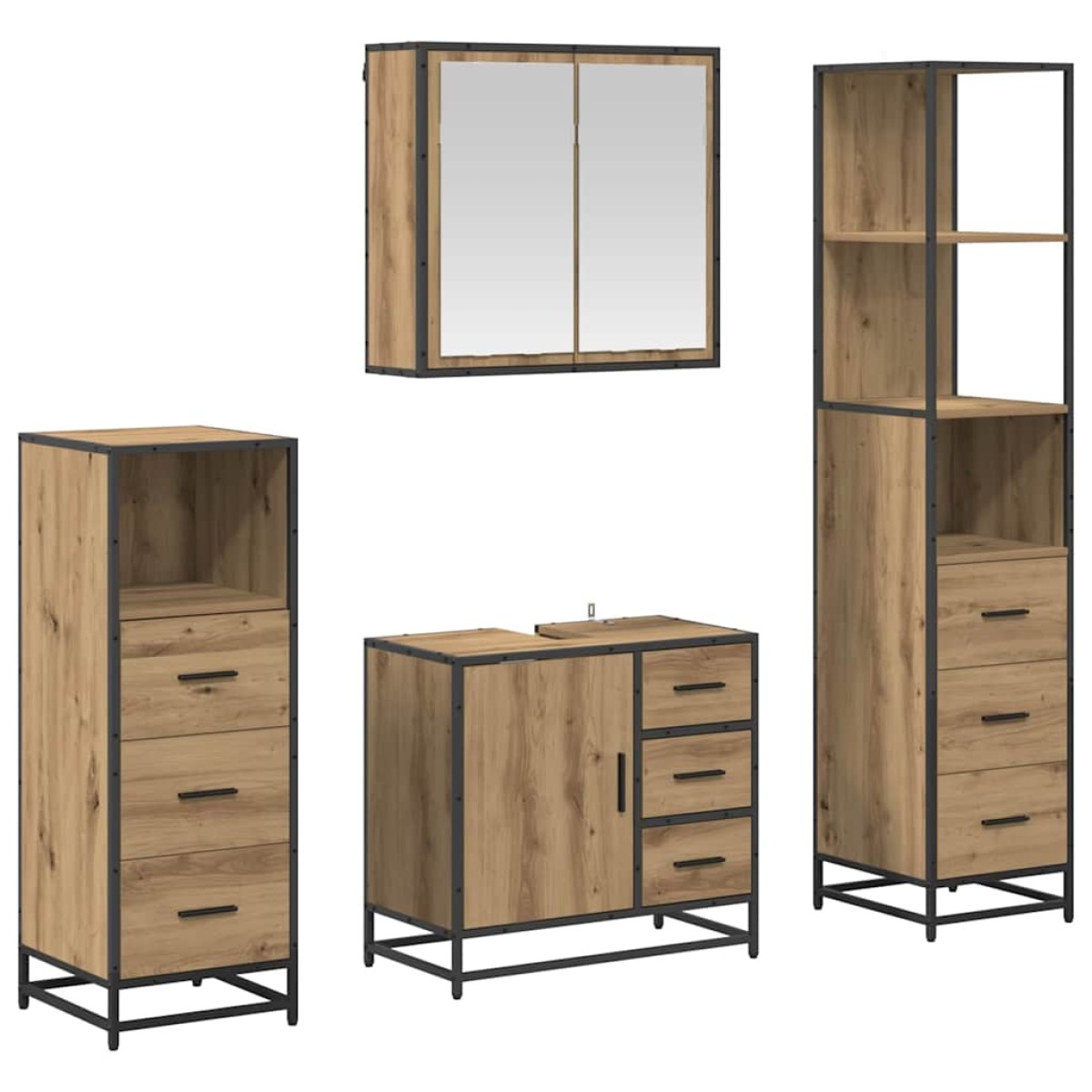 vidaXL Σετ Επίπλων Μπάνιου 4 τεμ. Artisan Oak Επεξεργασμένο Ξύλο