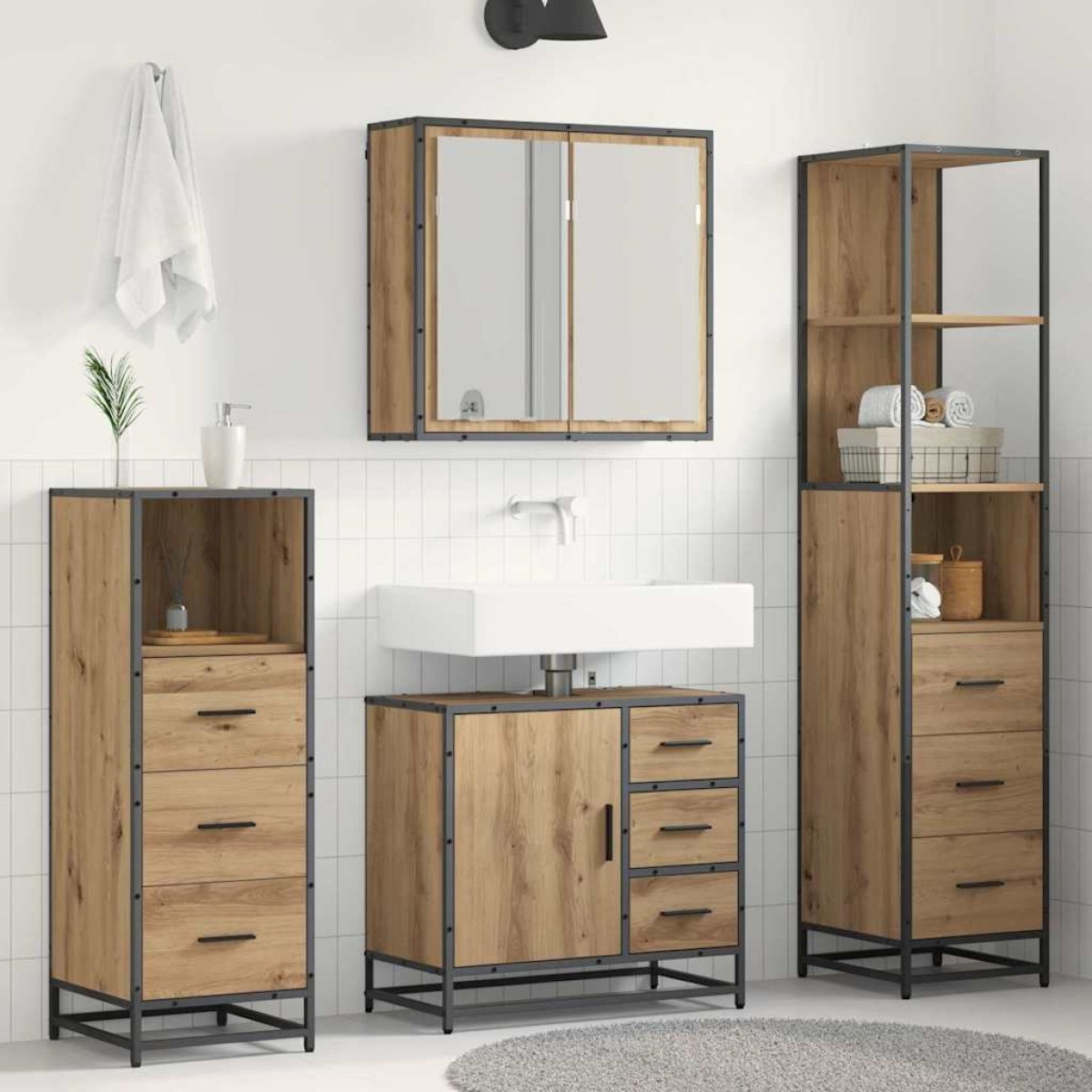 vidaXL Σετ Επίπλων Μπάνιου 4 τεμ. Artisan Oak Επεξεργασμένο Ξύλο