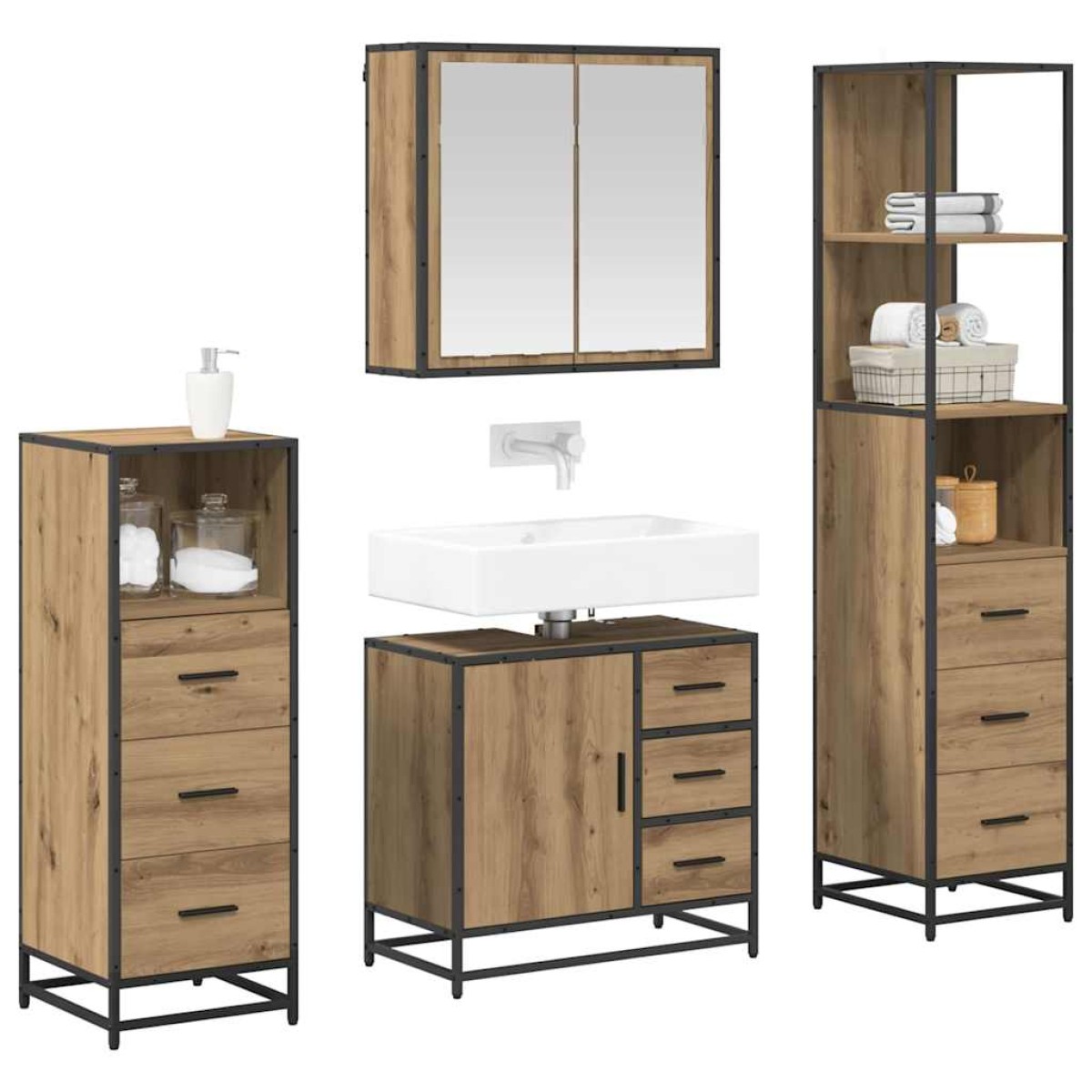vidaXL Σετ Επίπλων Μπάνιου 4 τεμ. Artisan Oak Επεξεργασμένο Ξύλο