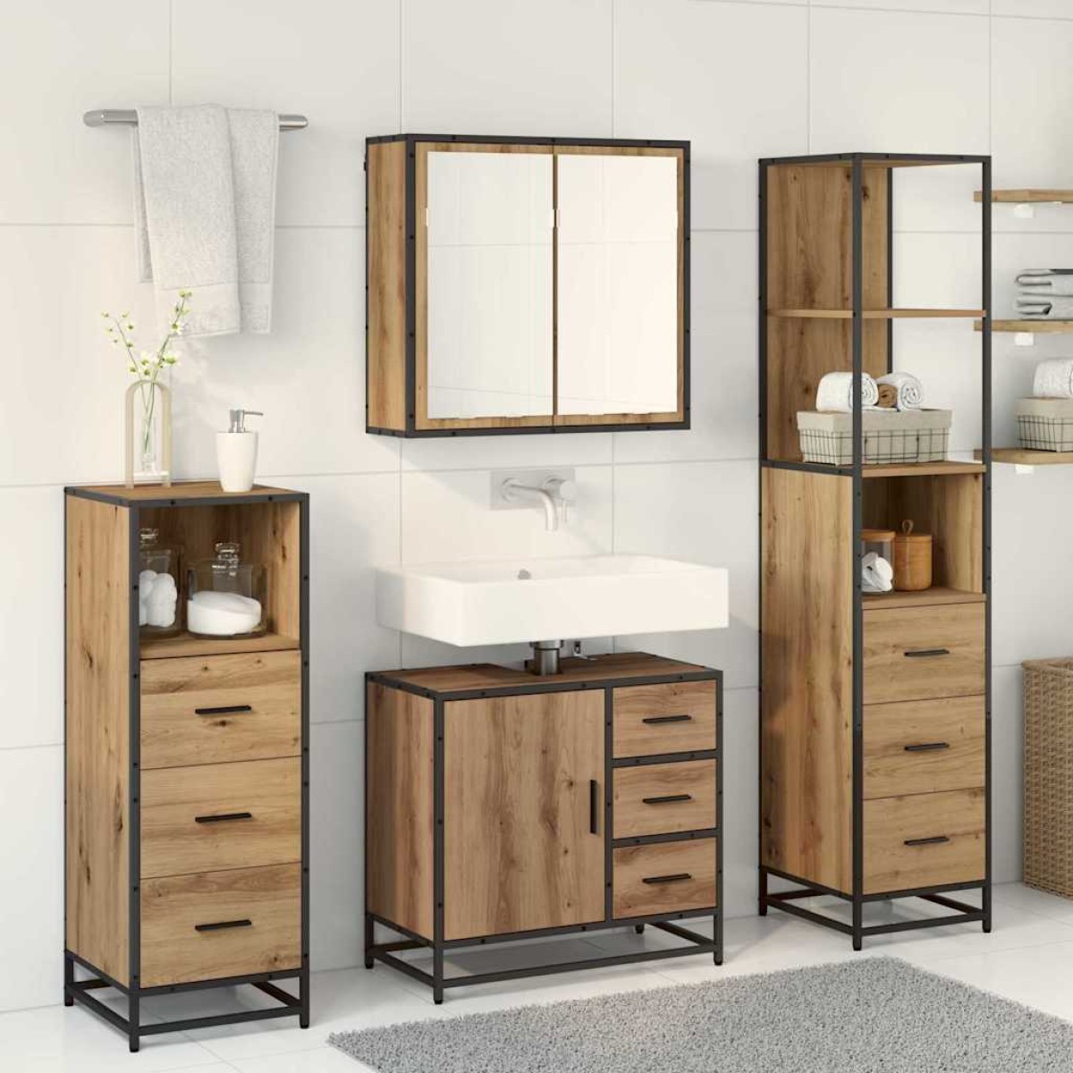 vidaXL Σετ Επίπλων Μπάνιου 4 τεμ. Artisan Oak Επεξεργασμένο Ξύλο