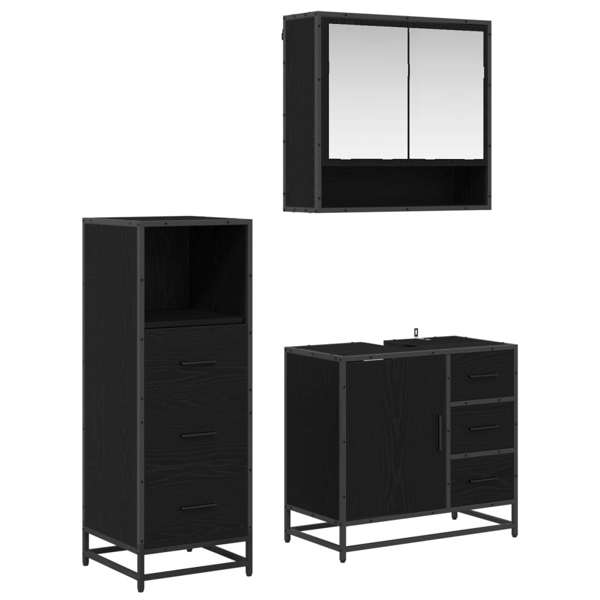 vidaXL Σετ Επίπλων Μπάνιου 3 τμχ. Μαύρη Οξυά 65 x 33 x 60 εκ