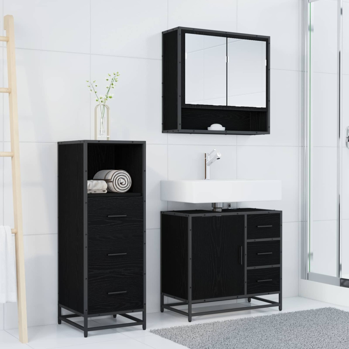 vidaXL Σετ Επίπλων Μπάνιου 3 τμχ. Μαύρη Οξυά 65 x 33 x 60 εκ