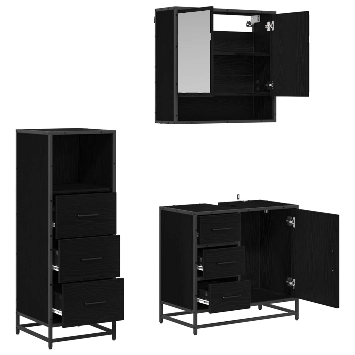vidaXL Σετ Επίπλων Μπάνιου 3 τμχ. Μαύρη Οξυά 65 x 33 x 60 εκ