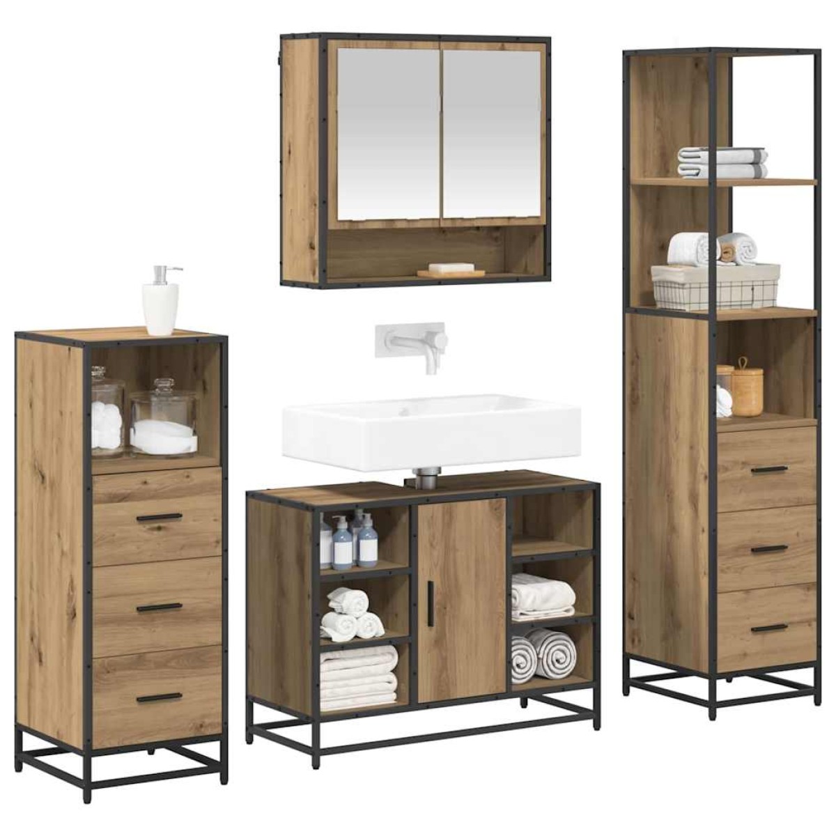 vidaXL Σετ Επίπλων Μπάνιου 4 τμχ. Artisan Oak 80 x 33 x 60 εκ