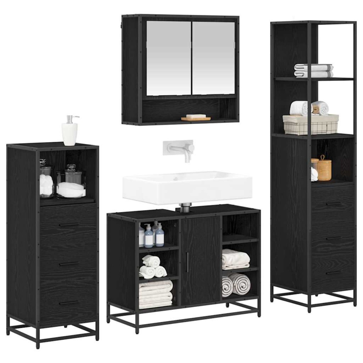 vidaXL Σετ Επίπλων Μπάνιου 4 τμχ. Μαύρη Οξυά 80 x 33 x 60 εκ