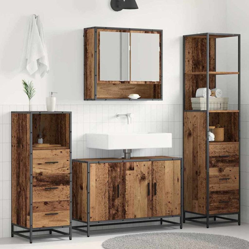 vidaXL Σετ Επίπλων Μπάνιου 4 τμχ. Παλιό Ξύλο 90 x 33 x 60 εκ.