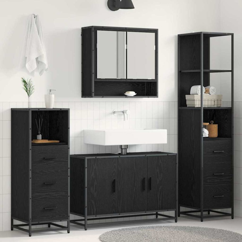 vidaXL Σετ Επίπλων Μπάνιου 4 τμχ. Μαύρη Οξυά 90 x 33 x 60 εκ.