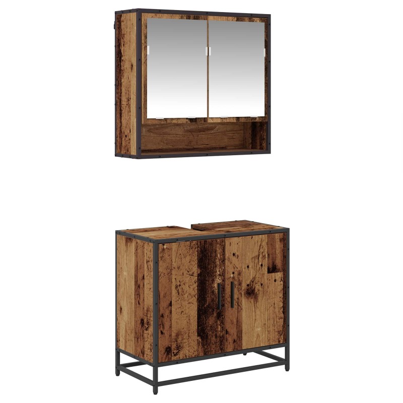 vidaXL Σετ Επίπλων Μπάνιου 2 τμχ. Παλιό Ξύλο 65 x 33 x 60 εκ