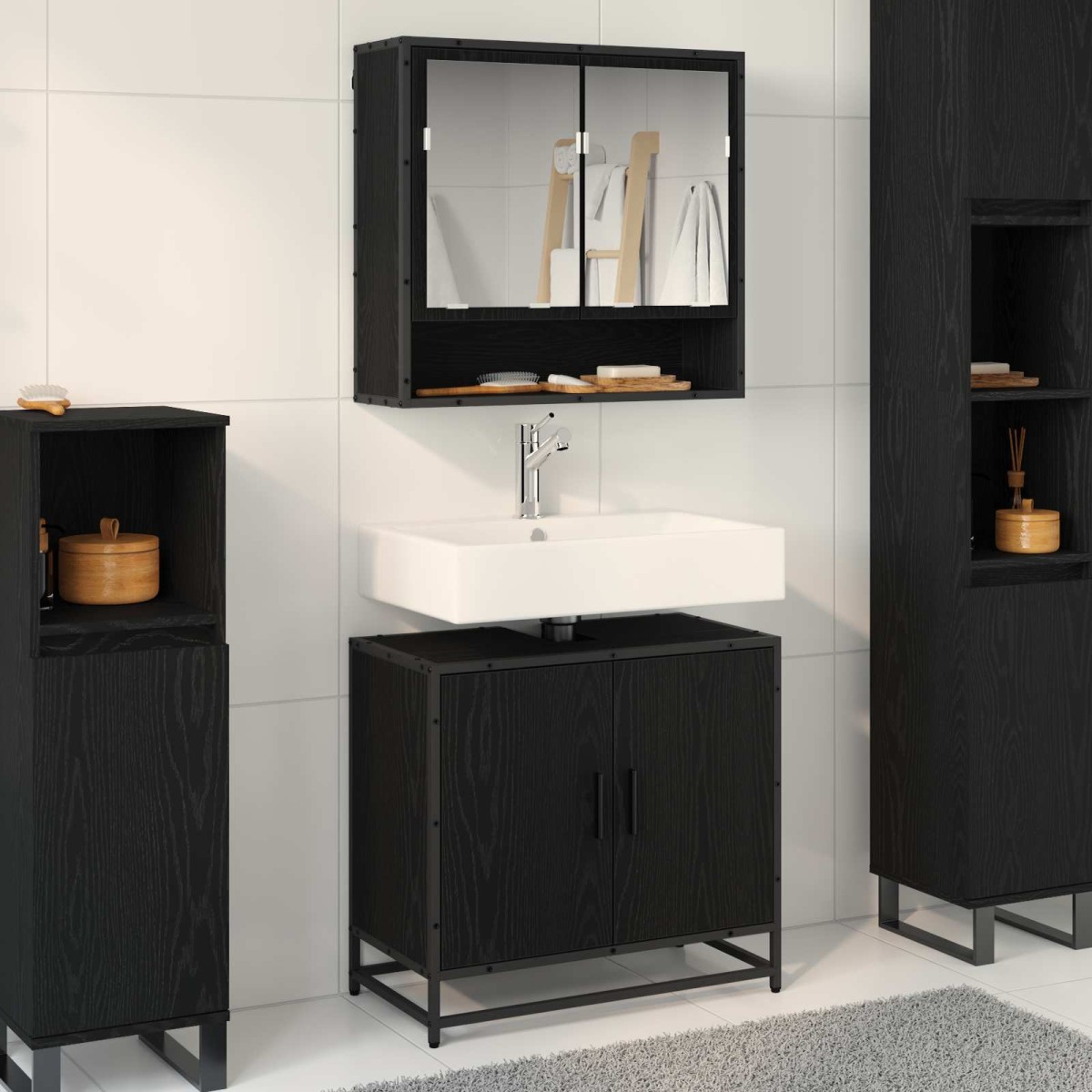 vidaXL Σετ Επίπλων Μπάνιου 2 τμχ. Μαύρη Οξυά 65 x 33 x 60 εκ