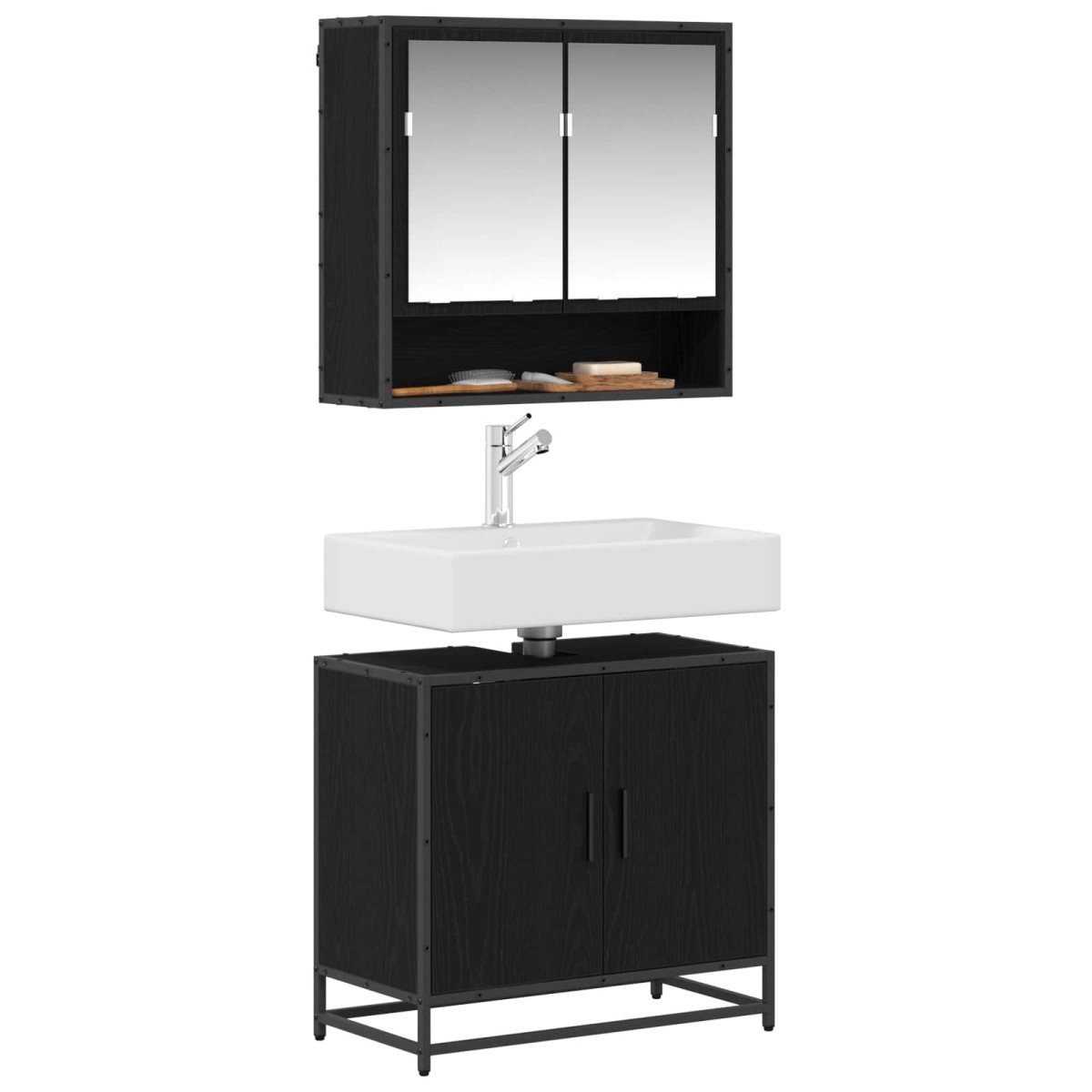 vidaXL Σετ Επίπλων Μπάνιου 2 τμχ. Μαύρη Οξυά 65 x 33 x 60 εκ