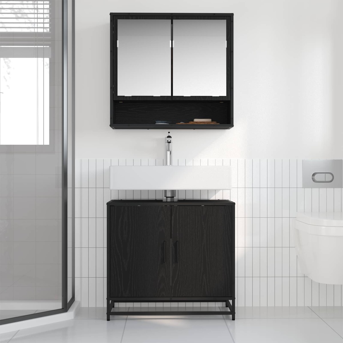 vidaXL Σετ Επίπλων Μπάνιου 2 τμχ. Μαύρη Οξυά 65 x 33 x 60 εκ