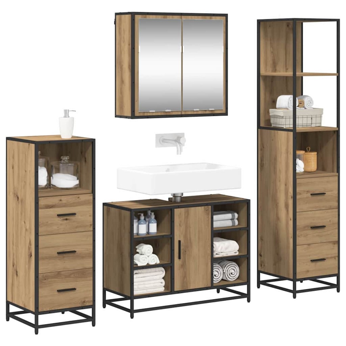 vidaXL Σετ Επίπλων Μπάνιου 4 τμχ. Artisan Oak 80 x 33 x 60 εκ
