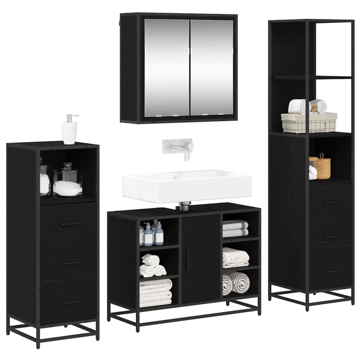 vidaXL Σετ Επίπλων Μπάνιου 4 τμχ. Μαύρη Οξυά 80 x 33 x 60 εκ