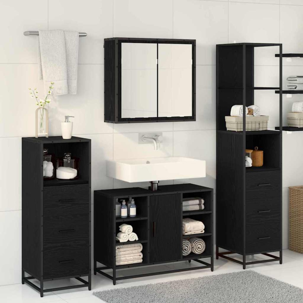 vidaXL Σετ Επίπλων Μπάνιου 4 τμχ. Μαύρη Οξυά 80 x 33 x 60 εκ