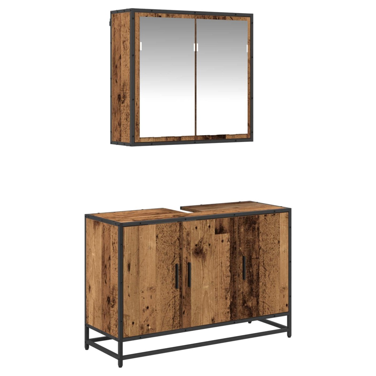 vidaXL Σετ Επίπλων Μπάνιου 2 τμχ. Παλιό Ξύλο 90 x 33 x 60 εκ.