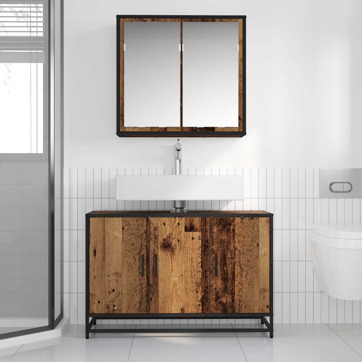 vidaXL Σετ Επίπλων Μπάνιου 2 τμχ. Παλιό Ξύλο 90 x 33 x 60 εκ.