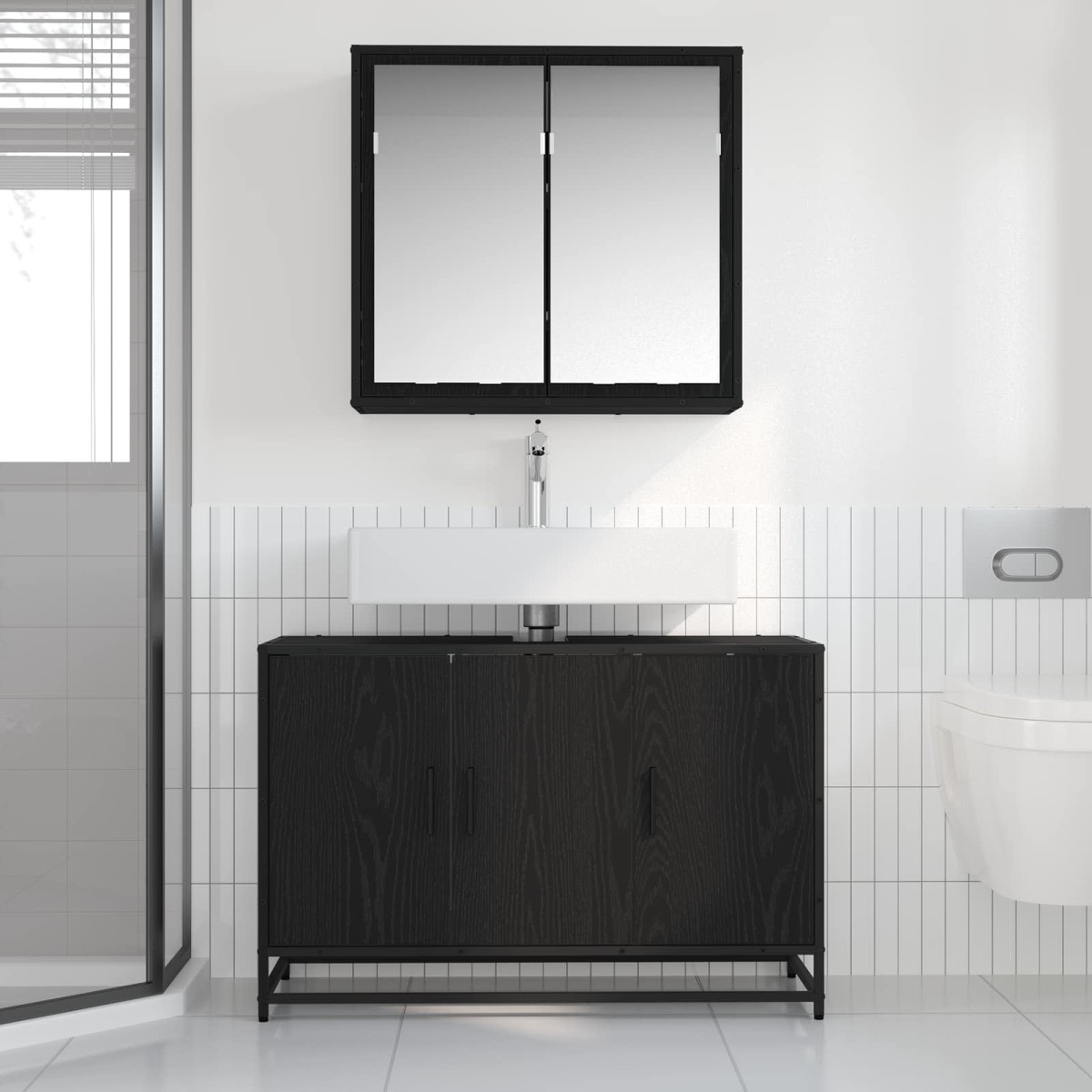 vidaXL Σετ Επίπλων Μπάνιου 2 τμχ. Μαύρη Οξυά 90 x 33 x 60 εκ.