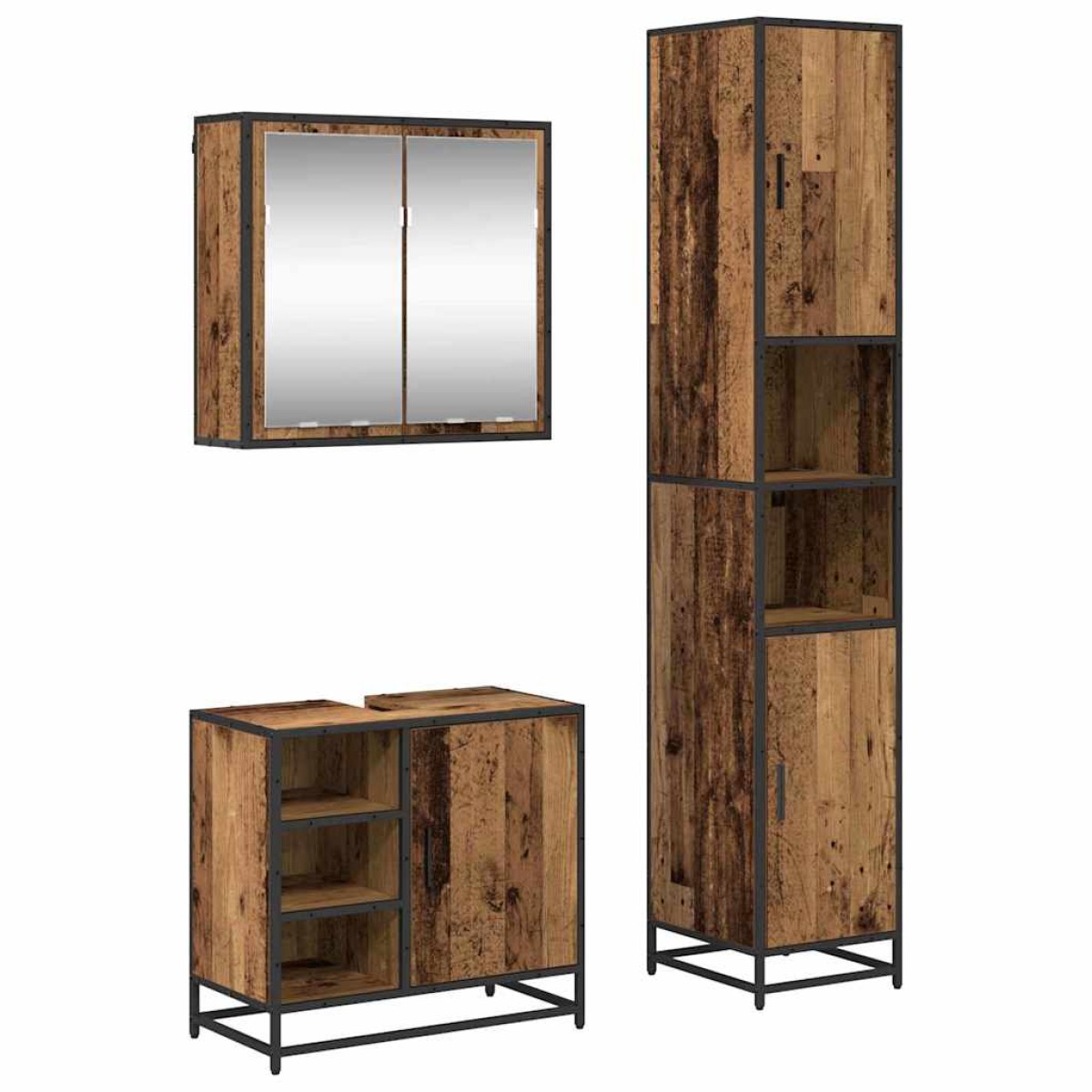 vidaXL Σετ Επίπλων Μπάνιου 3 τμχ. Παλιό Ξύλο 65 x 33 x 60 εκ