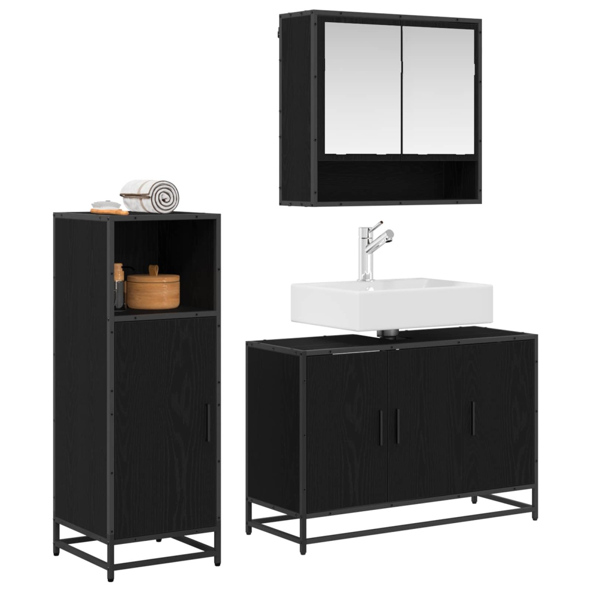 vidaXL Σετ Επίπλων Μπάνιου 3 τμχ. Μαύρη Οξυά 90 x 33 x 60 εκ.