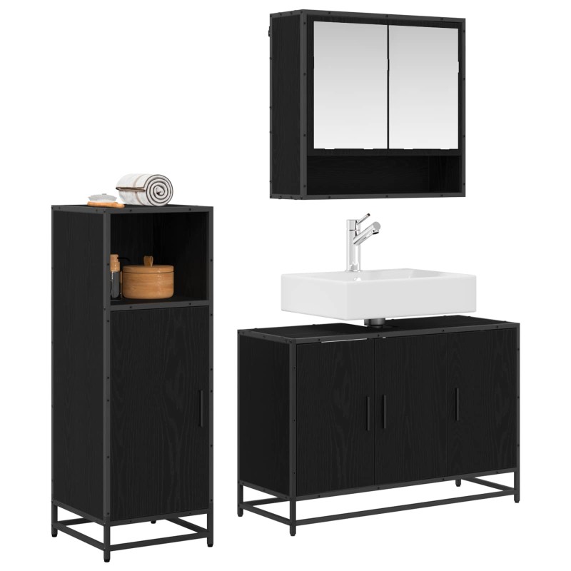 vidaXL Σετ Επίπλων Μπάνιου 3 τμχ. Μαύρη Οξυά 90 x 33 x 60 εκ.