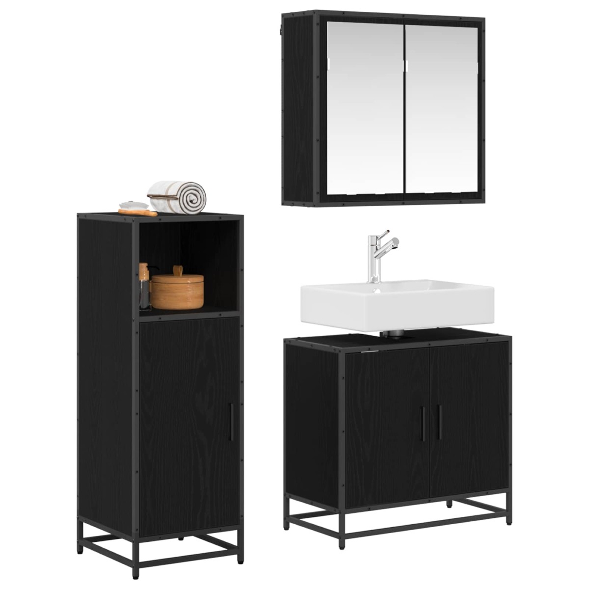 vidaXL Σετ Επίπλων Μπάνιου 3 τμχ. Μαύρη Οξυά 60 x 33 x 60 εκ