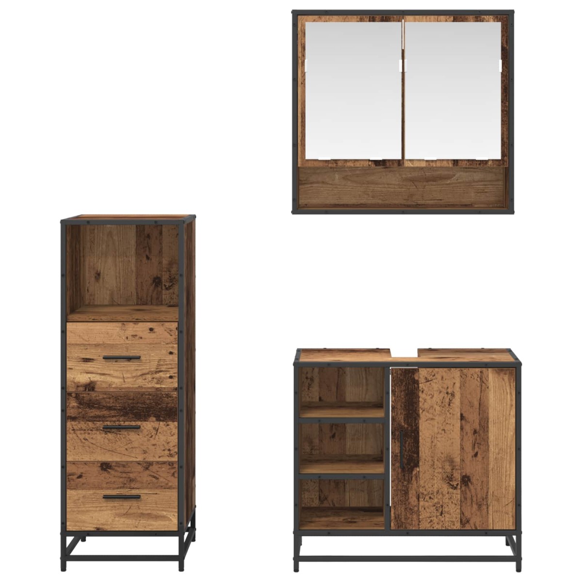 vidaXL Σετ Επίπλων Μπάνιου 3 τμχ. Παλιό Ξύλο 65 x 33 x 60 εκ