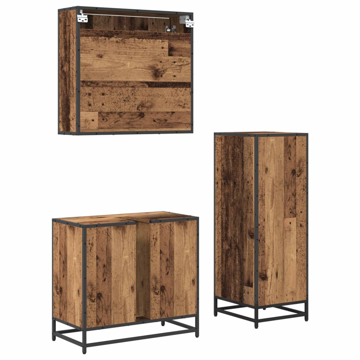 vidaXL Σετ Επίπλων Μπάνιου 3 τμχ. Παλιό Ξύλο 65 x 33 x 60 εκ