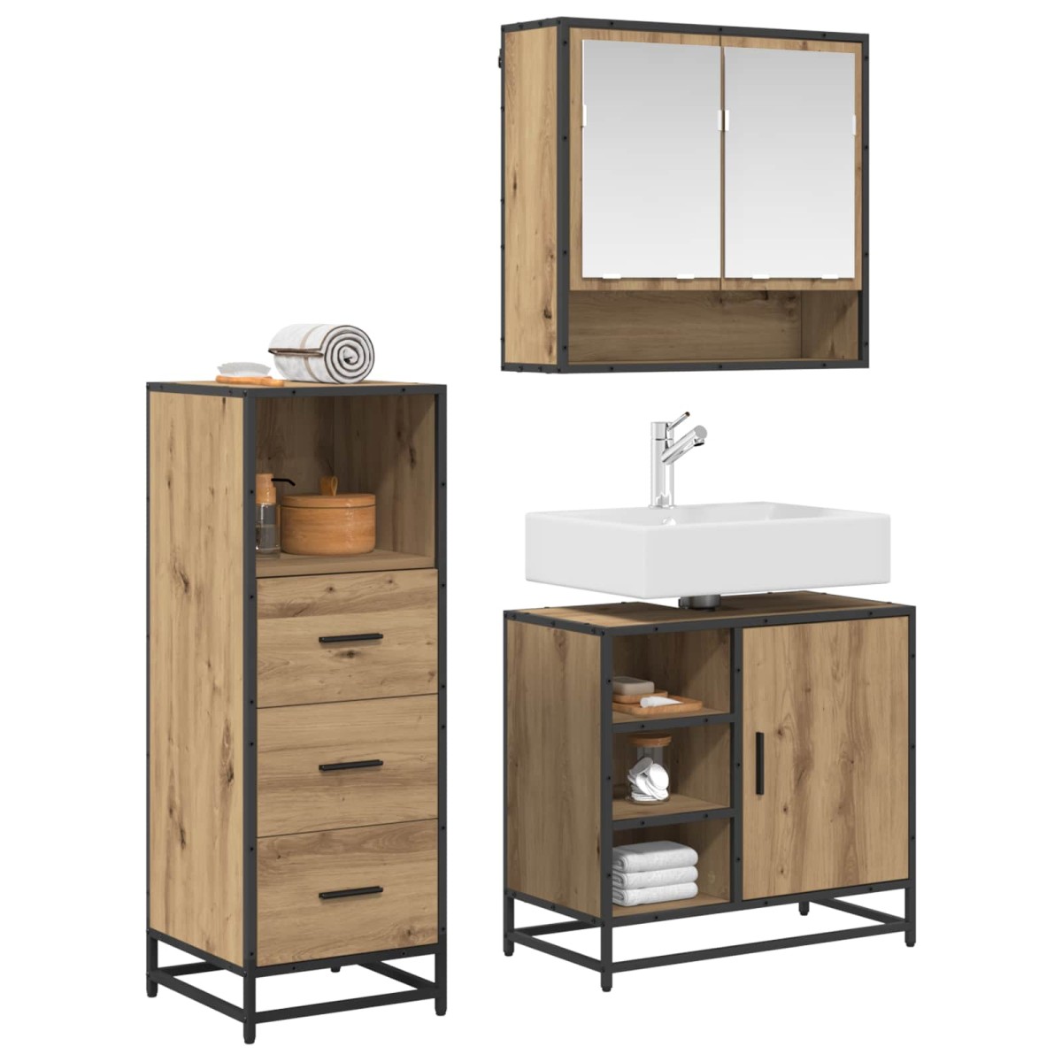 vidaXL Σετ Επίπλων Μπάνιου 3 τεμ. Artisan Oak Επεξεργασμένο Ξύλο
