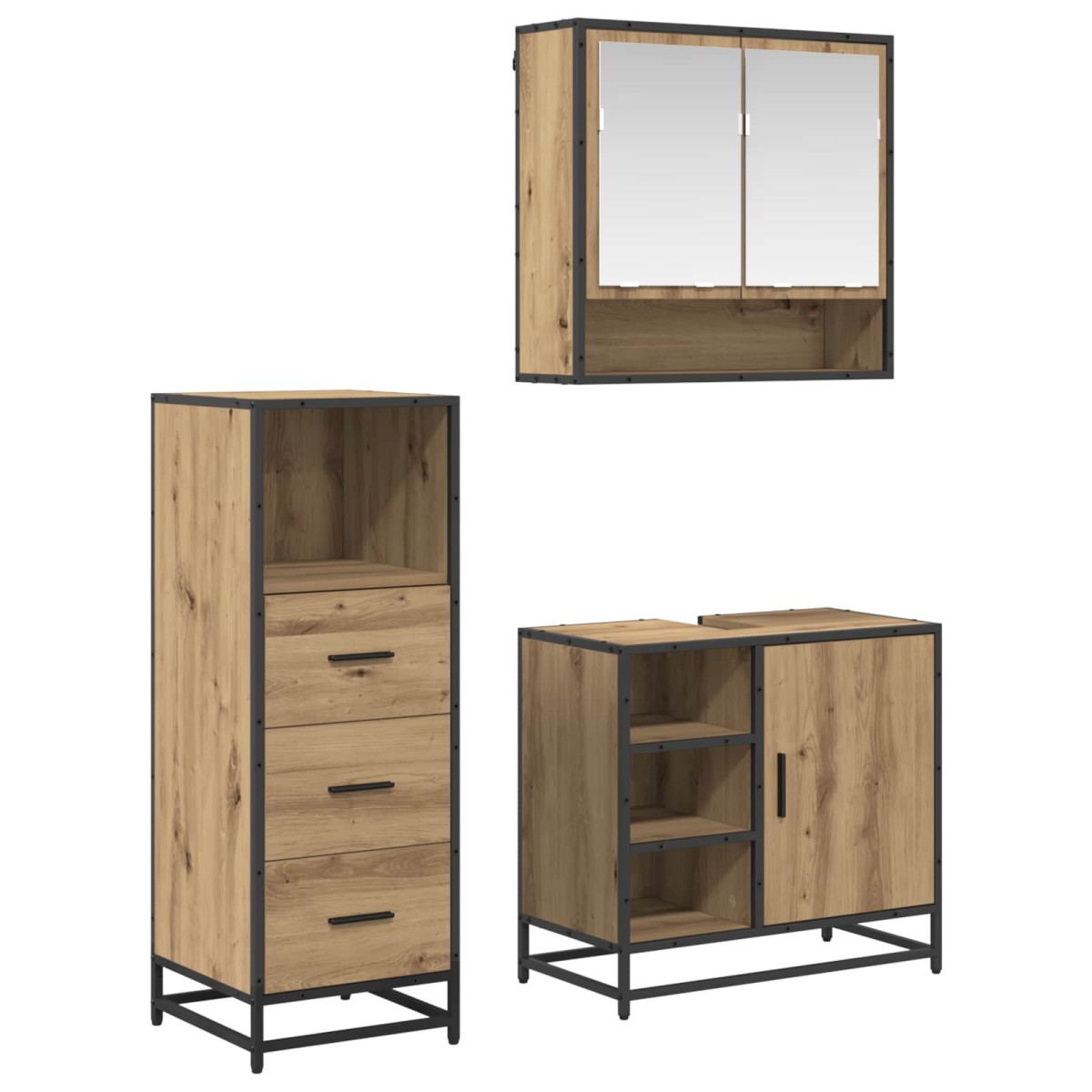 vidaXL Σετ Επίπλων Μπάνιου 3 τεμ. Artisan Oak Επεξεργασμένο Ξύλο