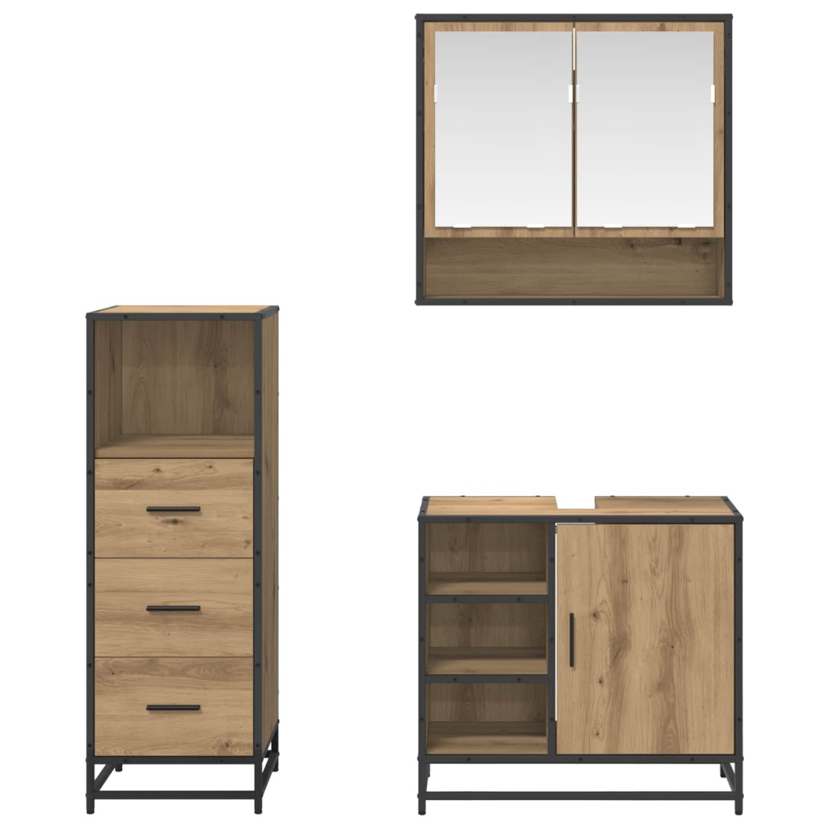 vidaXL Σετ Επίπλων Μπάνιου 3 τεμ. Artisan Oak Επεξεργασμένο Ξύλο