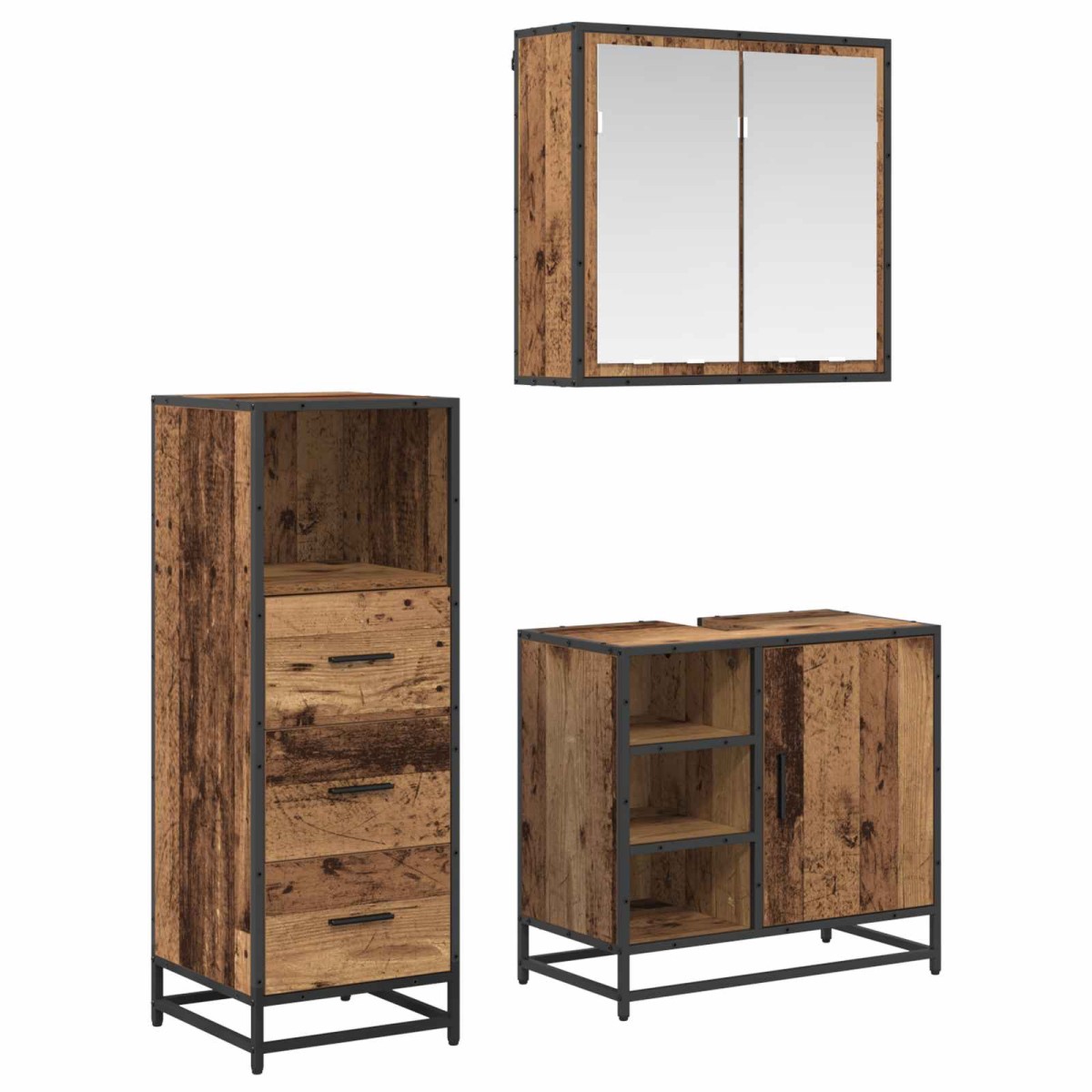 vidaXL Σετ Επίπλων Μπάνιου 3 τμχ. Παλιό Ξύλο 65 x 33 x 60 εκ