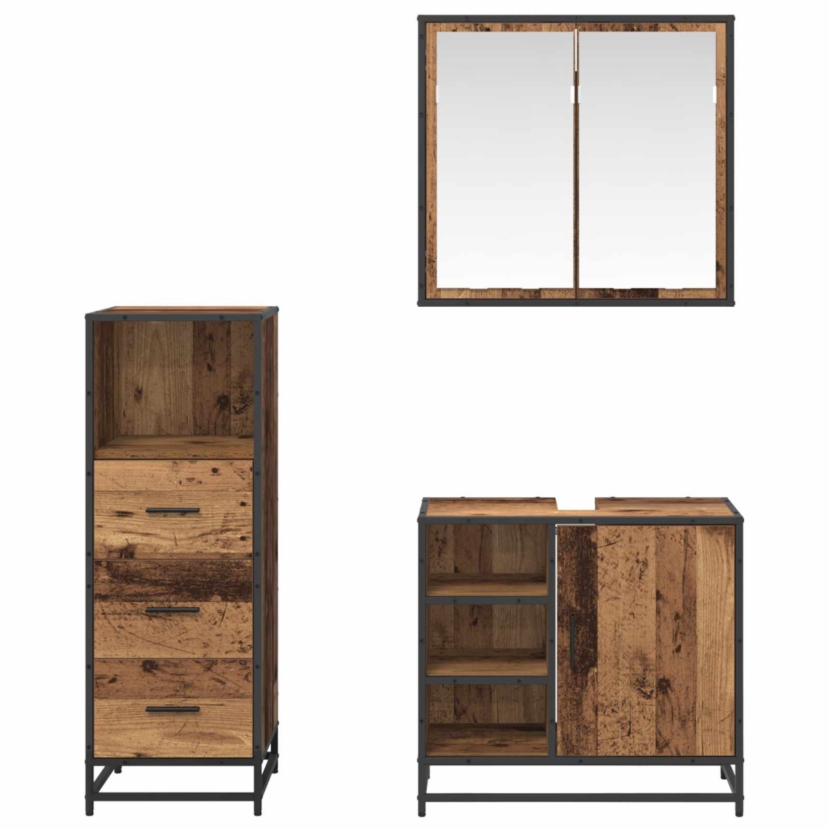 vidaXL Σετ Επίπλων Μπάνιου 3 τμχ. Παλιό Ξύλο 65 x 33 x 60 εκ