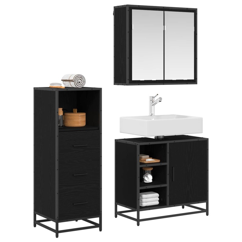 vidaXL Σετ Επίπλων Μπάνιου 3 τμχ. Μαύρη Οξυά 65 x 33 x 60 εκ