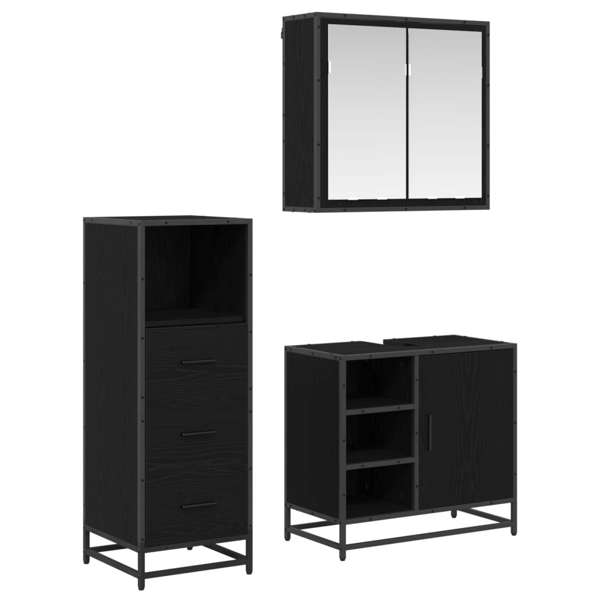 vidaXL Σετ Επίπλων Μπάνιου 3 τμχ. Μαύρη Οξυά 65 x 33 x 60 εκ
