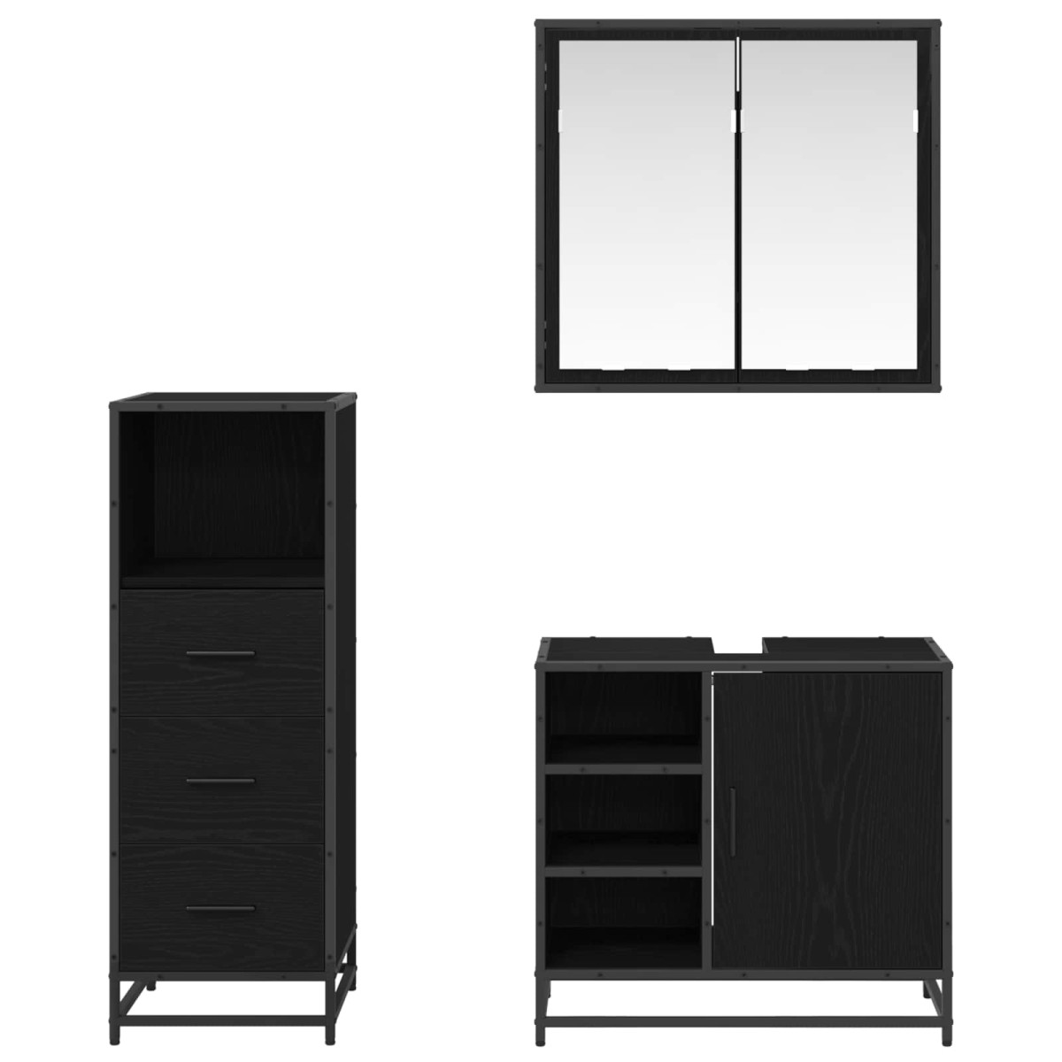 vidaXL Σετ Επίπλων Μπάνιου 3 τμχ. Μαύρη Οξυά 65 x 33 x 60 εκ