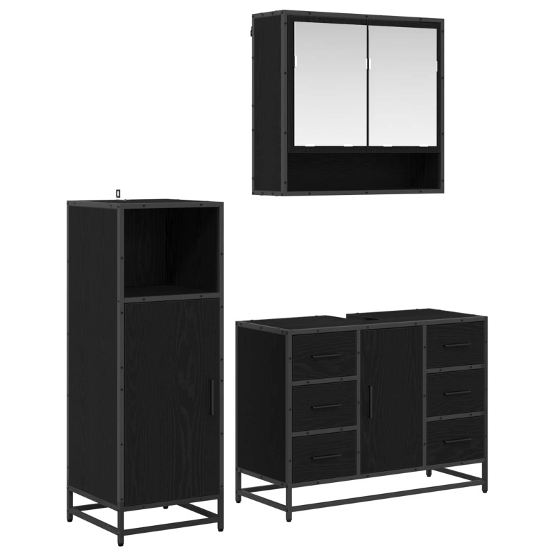 vidaXL Σετ Επίπλων Μπάνιου 3 τμχ. Μαύρη Οξυά 80 x 33 x 60 εκ