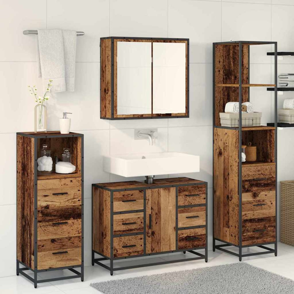 vidaXL Σετ Επίπλων Μπάνιου 3 τμχ. Παλιό Ξύλο 80 x 33 x 60 εκ
