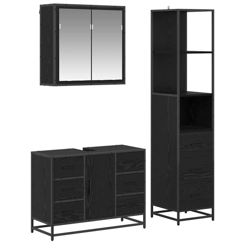 vidaXL Σετ Επίπλων Μπάνιου 3 τμχ. Μαύρη Οξυά 80 x 33 x 60 εκ