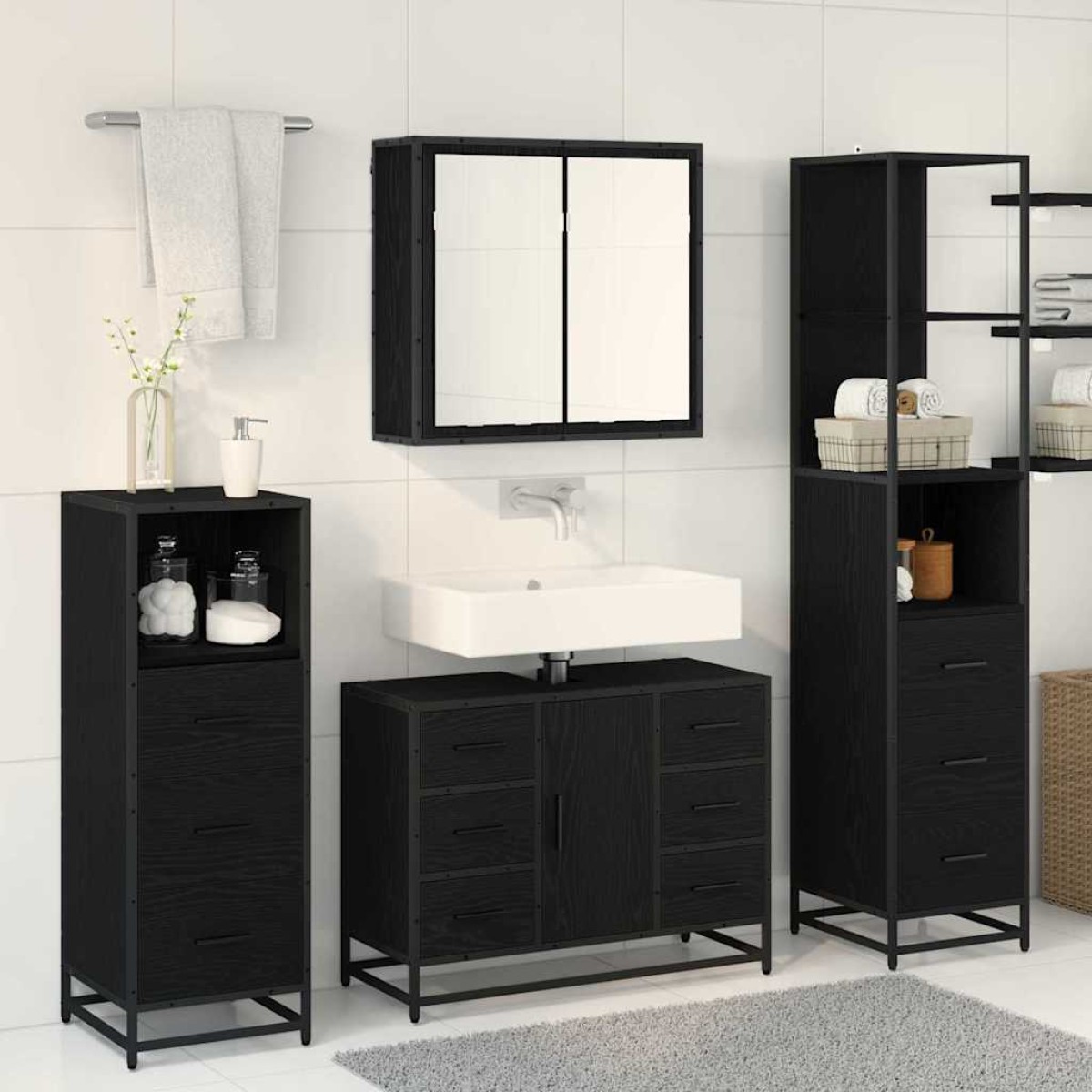 vidaXL Σετ Επίπλων Μπάνιου 3 τμχ. Μαύρη Οξυά 80 x 33 x 60 εκ