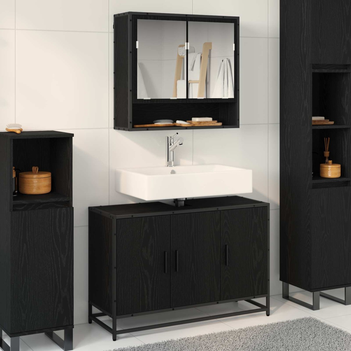 vidaXL Σετ Επίπλων Μπάνιου 2 τμχ. Μαύρη Οξυά 90 x 33 x 60 εκ.