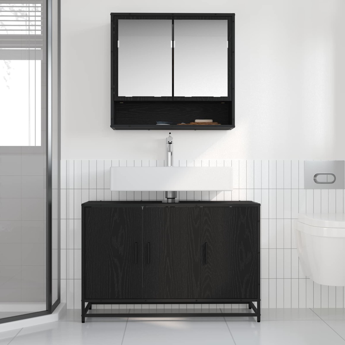 vidaXL Σετ Επίπλων Μπάνιου 2 τμχ. Μαύρη Οξυά 90 x 33 x 60 εκ.